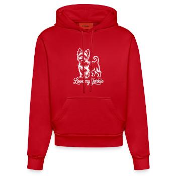 Yorkie Love Motif Dog - Organic Fitted Hoodie Made in EU - red - Front
