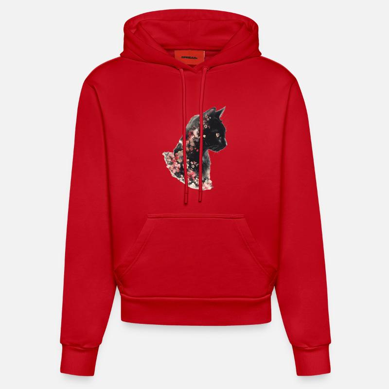 Fleurs de chat - Sweat à capuche bio ajusté fabriqué en UE - rouge