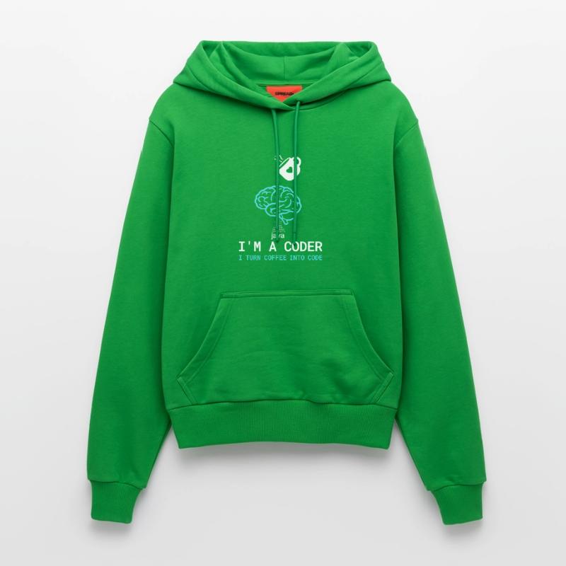 Coder T-Shirt: Coffee into Code – Nerdy Programmie Organic Fitted Hoodie Made in EU
