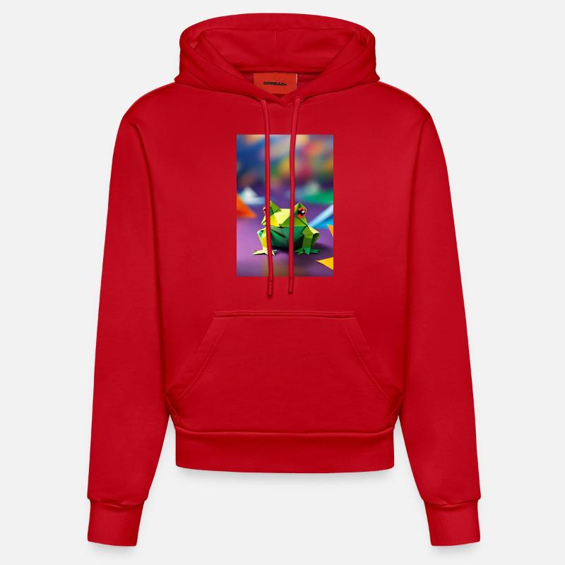 Grenouille en origami vert - Sweat à capuche bio ajusté fabriqué en UE - rouge