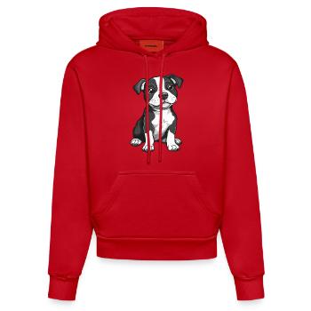 Pitbul Terrier Dog Comic Cute Pit - Organic Fitted Hoodie Made in EU - red - Front
