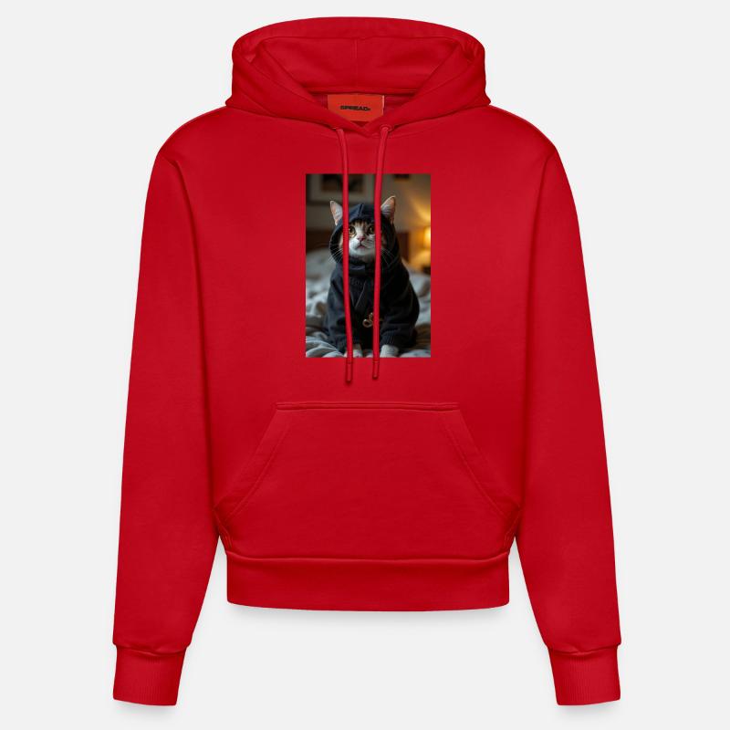 Chat Ninja - Sweat à capuche bio ajusté fabriqué en UE - rouge