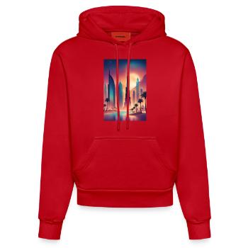 Buntes östliches Stadtbild - Organic Fitted Hoodie Made in EU - Rot - Vorne
