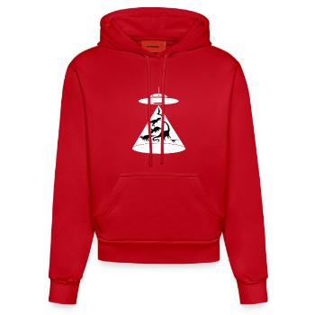 Saving the dinosaurs - Organic Fitted Hoodie Made in EU - red - Front