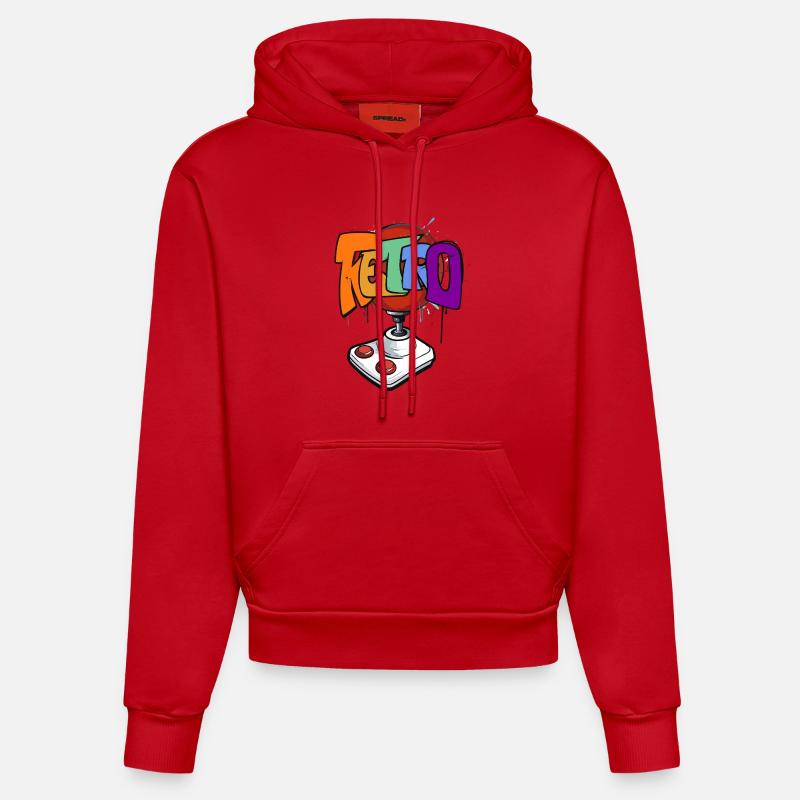 Design néon de jeu rétro - Sweat à capuche bio ajusté fabriqué en UE - rouge