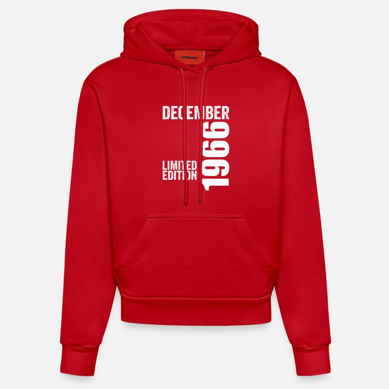 Cadeau Anniversaire Rétro - Décembre 1966 - Sweat à capuche bio ajusté fabriqué en UE - rouge