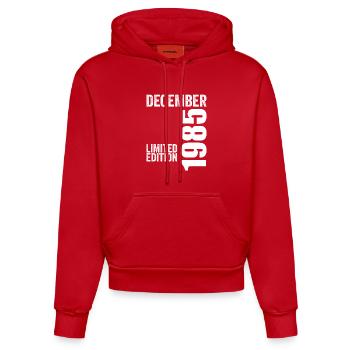 Cadeau Anniversaire Rétro - Décembre 1985 - Sweat à capuche bio ajusté fabriqué en UE - rouge - Devant