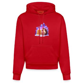 Hedgehog with pancakes and crystals - Organic Fitted Hoodie Made in EU - red - Front