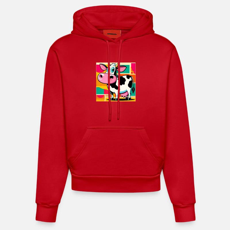 vache - Sweat à capuche bio ajusté fabriqué en UE - rouge