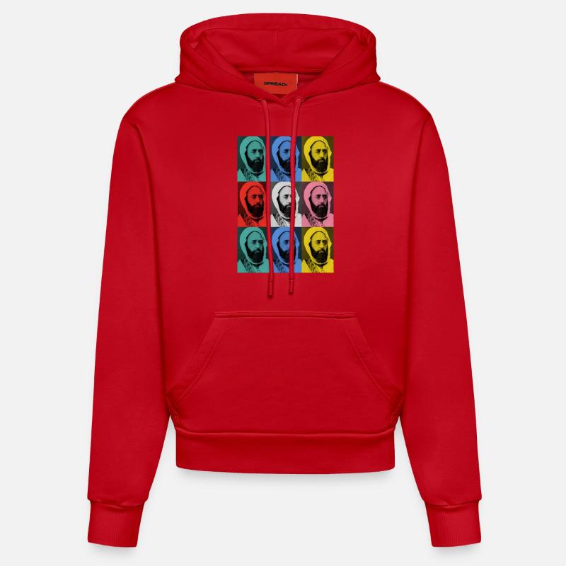 EMIR ABDELKADER pop art - Sweat à capuche bio ajusté fabriqué en UE - rouge