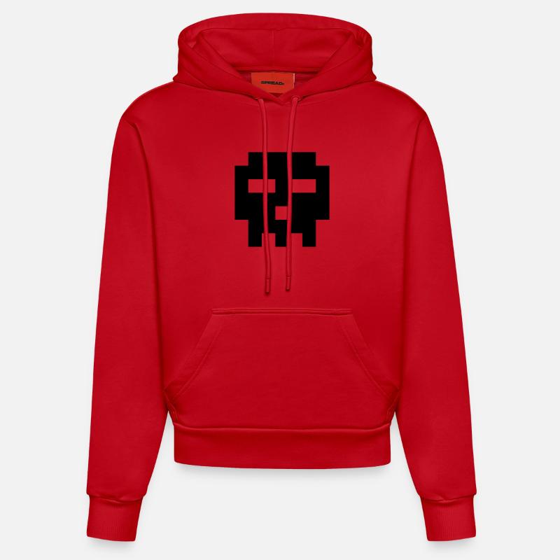 Crâne de pixels. - Sweat à capuche bio ajusté fabriqué en UE - rouge