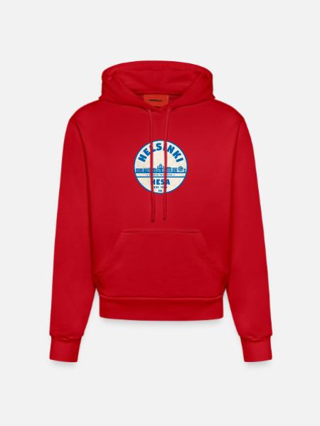 Helsinki Skyline Emblem 1550 - Organic Fitted Hoodie Made in EU - red