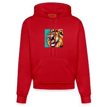 Lion Pop Art - Organic Fitted Hoodie Made in EU - red - Front