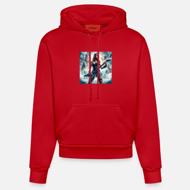 Guitariste avec Poséidon - Sweat à capuche bio ajusté fabriqué en UE - rouge