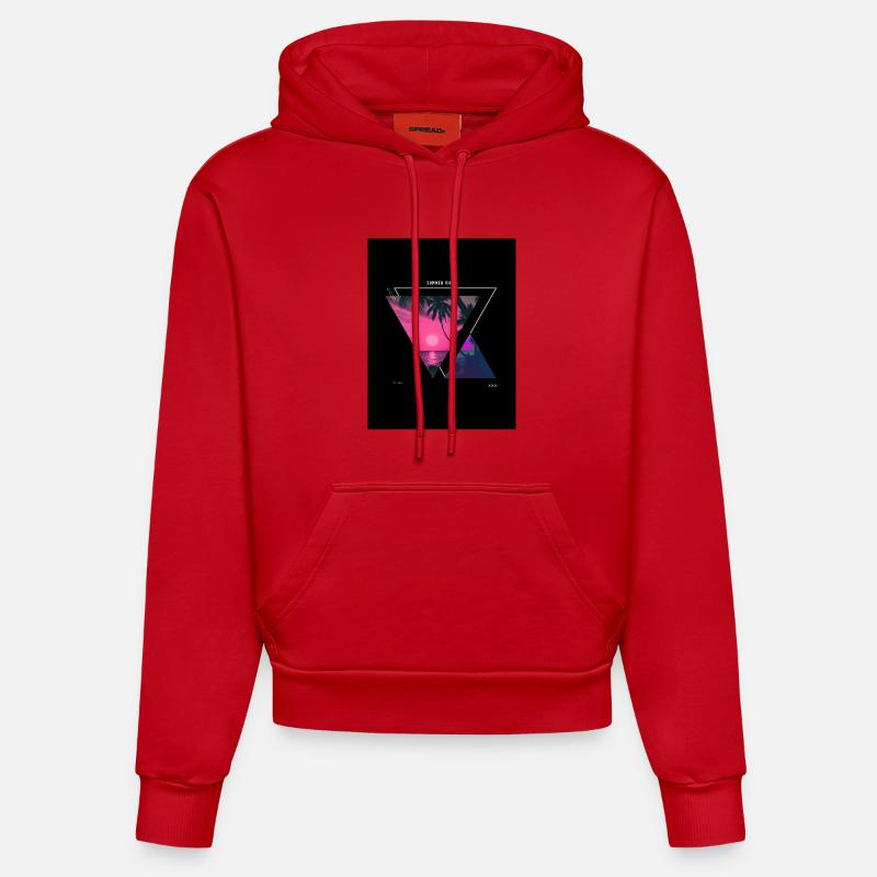Coucher de soleil tropical Triangle Design - Sweat à capuche bio ajusté fabriqué en UE - rouge