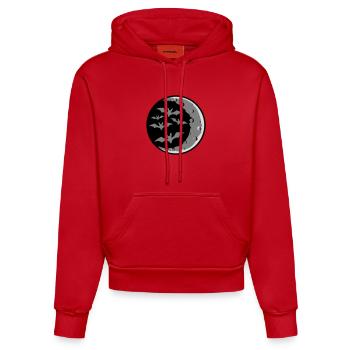Beaucoup de chauves-souris silhouette fraîche croissant de lune nuit - Sweat à capuche bio ajusté fabriqué en UE - rouge - Devant