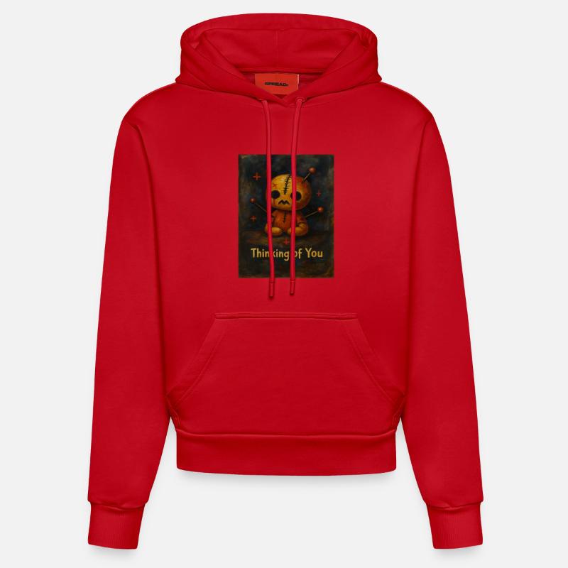 Patch peluche Pense à toi - Sweat à capuche bio ajusté fabriqué en UE - rouge