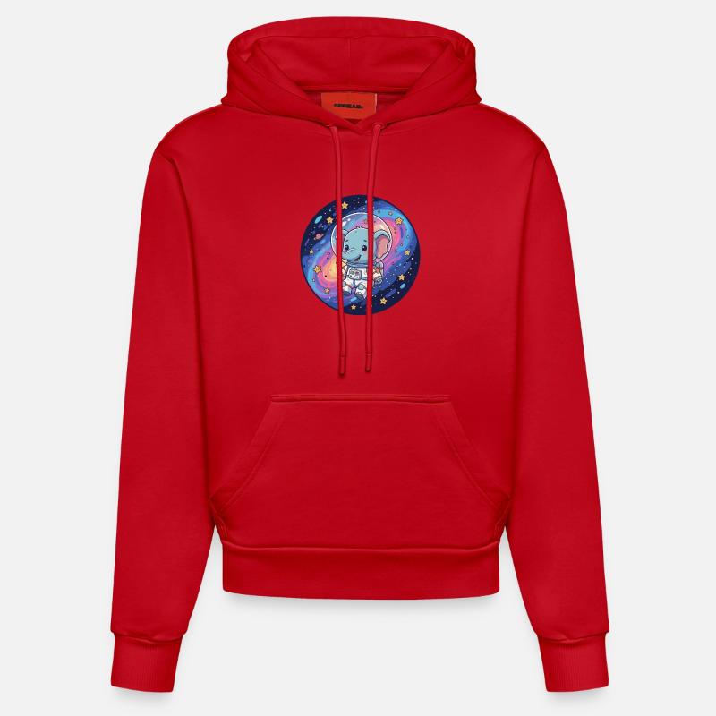 Éléphant spatial dans le casque d’astronaute - Sweat à capuche bio ajusté fabriqué en UE - rouge