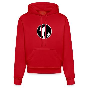 Vater Kind Silhouette Spazieren Familie Papa Liebe - Organic Fitted Hoodie Made in EU - Rot - Vorne