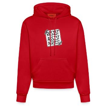 Resist Assist Persist Activism Motivation Logo - Organic Fitted Hoodie Made in EU - red - Front
