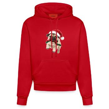 Verspielter Weihnachts Mops - Organic Fitted Hoodie Made in EU - Rot - Vorne
