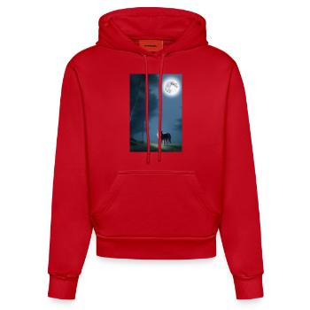 Wolf und Mond - Organic Fitted Hoodie Made in EU - Rot - Vorne