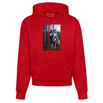 Wolf und Mond - Organic Fitted Hoodie Made in EU - Rot - Vorne