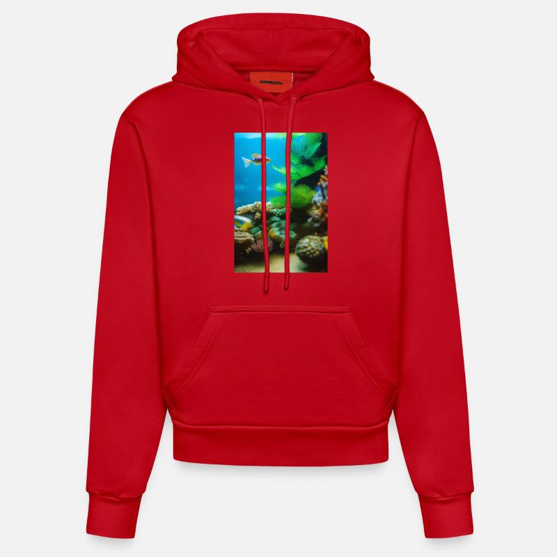 Poissons, Aquarium - Sweat à capuche bio ajusté fabriqué en UE - rouge