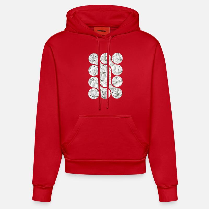 Motifs abstraits de feuilles blanches - Sweat à capuche bio ajusté fabriqué en UE - rouge