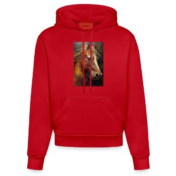 Ein Portrait von einem Pferd 2 - Organic Fitted Hoodie Made in EU - Rot - Vorne