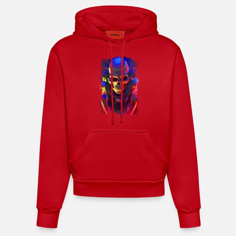 Crâne de robot - Sweat à capuche bio ajusté fabriqué en UE - rouge