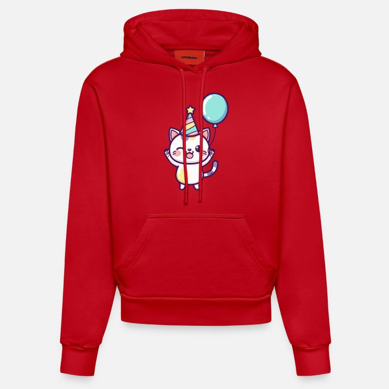 Chat Anniversaire Bébé - Sweat à capuche bio ajusté fabriqué en UE - rouge