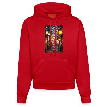 Nuit de Tokyo Lueur - Sweat à capuche bio ajusté fabriqué en UE - rouge - Devant