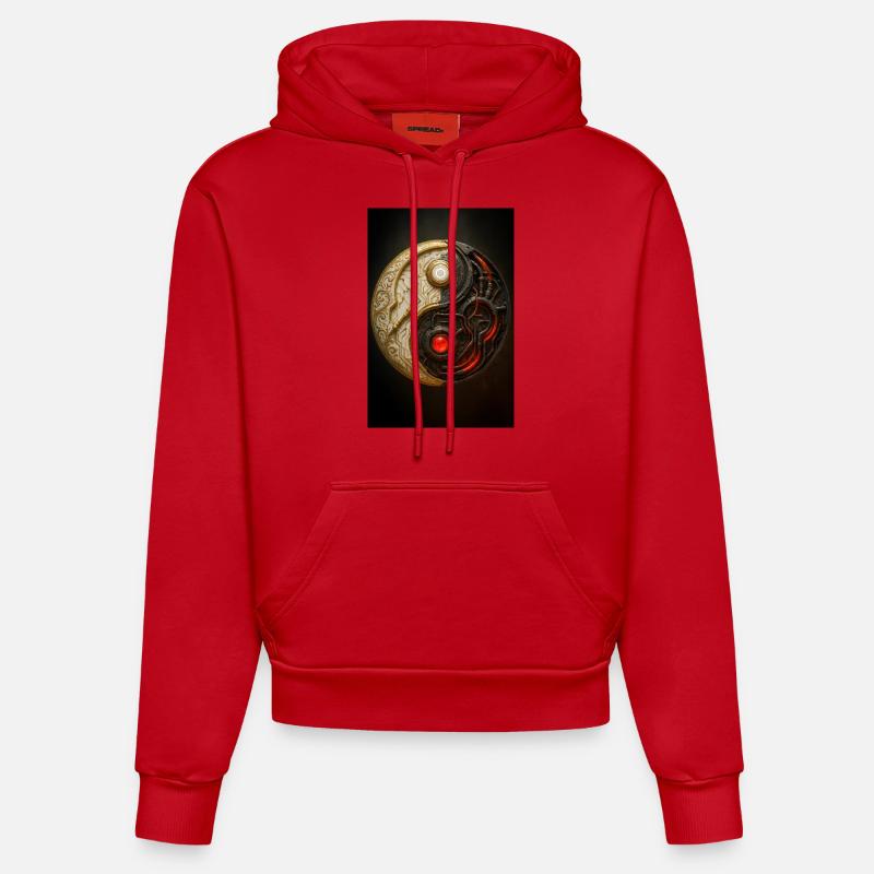 Équilibre Cyber Yin Yang - Sweat à capuche bio ajusté fabriqué en UE - rouge