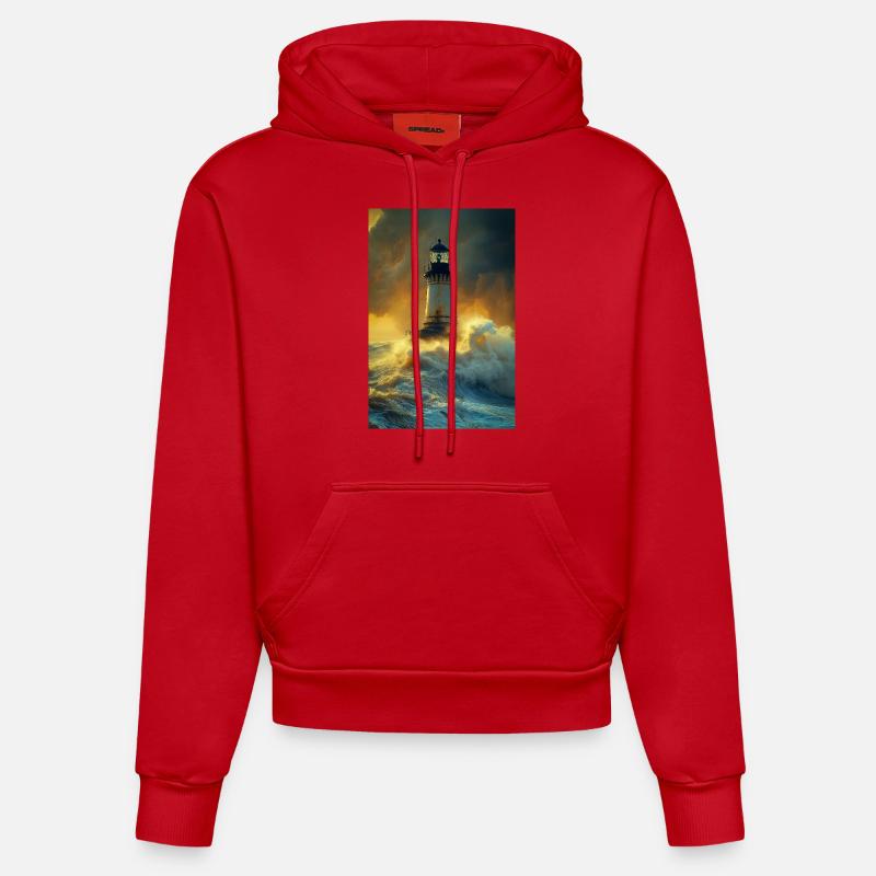 Phare dans la tempête - Sweat à capuche bio ajusté fabriqué en UE - rouge
