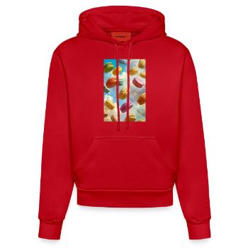 Colorful Macarons in the Sky - Organic Fitted Hoodie Made in EU - red - Front