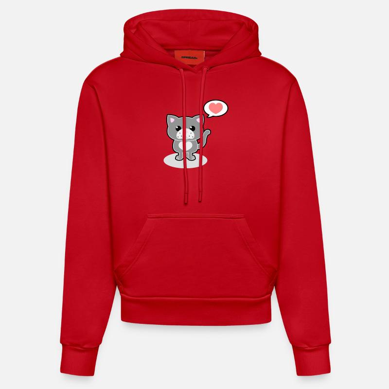 chat doux - Sweat à capuche bio ajusté fabriqué en UE - rouge