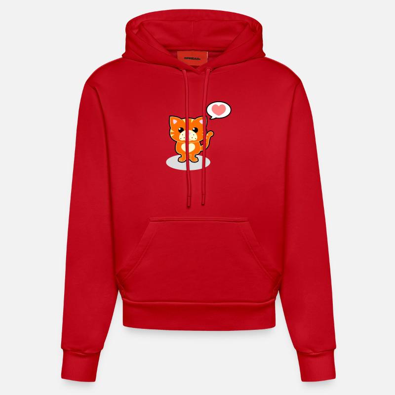 chat doux - Sweat à capuche bio ajusté fabriqué en UE - rouge