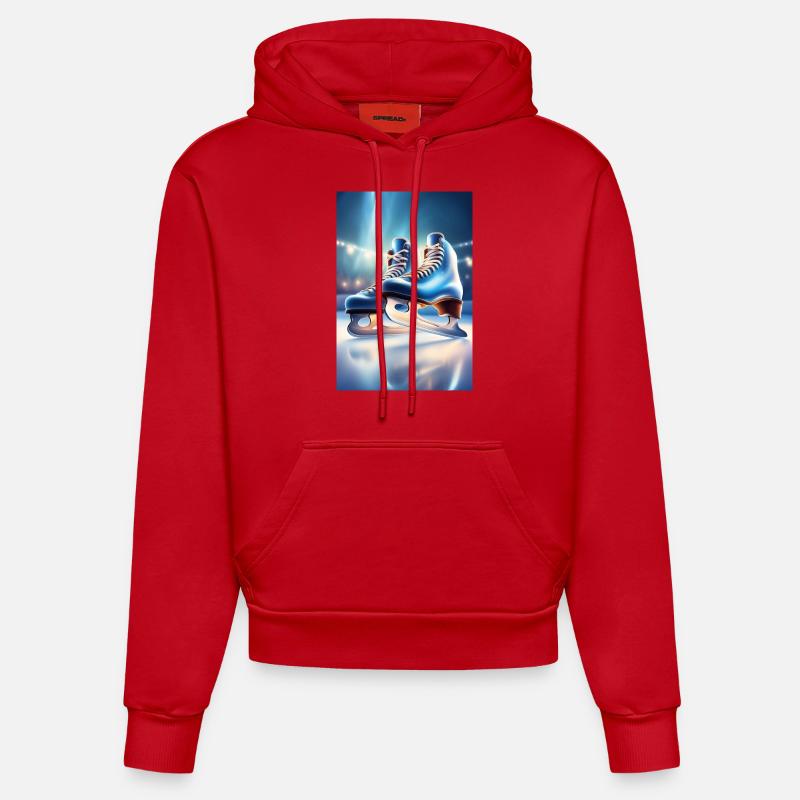Patins à glace bleus - Sweat à capuche bio ajusté fabriqué en UE - rouge