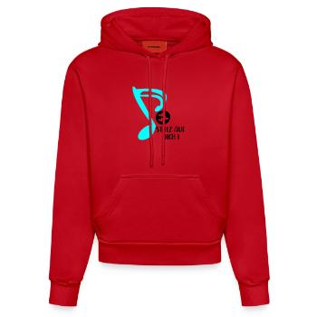 STOLZ AUF MUSIKERIN - MUSIKNOTE MUSIKINSTRUMENTE - Organic Fitted Hoodie Made in EU - Rot - Vorne