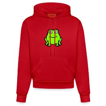 Grenouille Crapaud Sourire Drôle Bande dessinée Heureux Mignon - Sweat à capuche bio ajusté fabriqué en UE - rouge - Devant