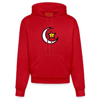 Crescent Moon & Star | Islamic Symbol Line Art - Organic Fitted Hoodie Made in EU - red - Front