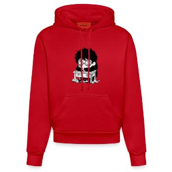 Student Burnout Office Blank Stare - Organic Fitted Hoodie Made in EU - red - Front