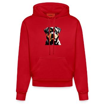 Rottweiler - Pet Dog Sticker - Organic Fitted Hoodie Made in EU - red - Front