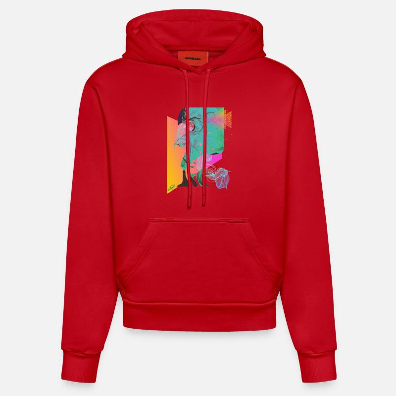 visage abstrait - Sweat à capuche bio ajusté fabriqué en UE - rouge