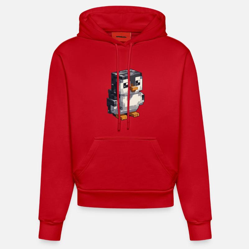 Mignon pingouin pixel - Sweat à capuche bio ajusté fabriqué en UE - rouge