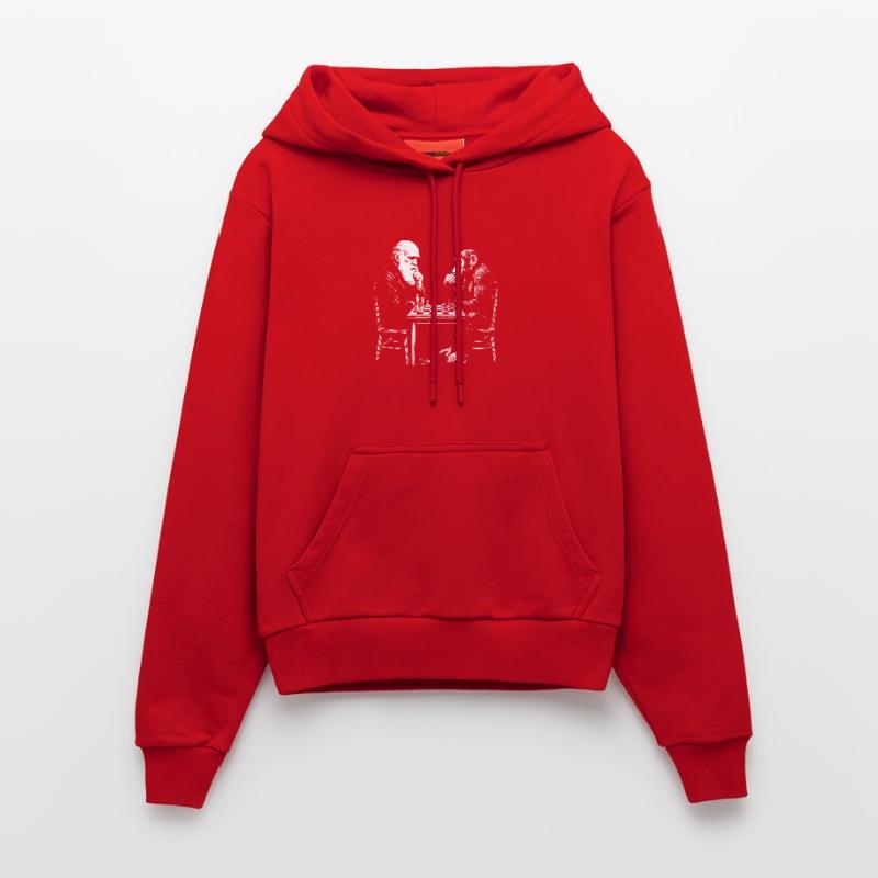 Darwin plays chess with monkey - Evolution game Organic Fitted Hoodie Made in EU