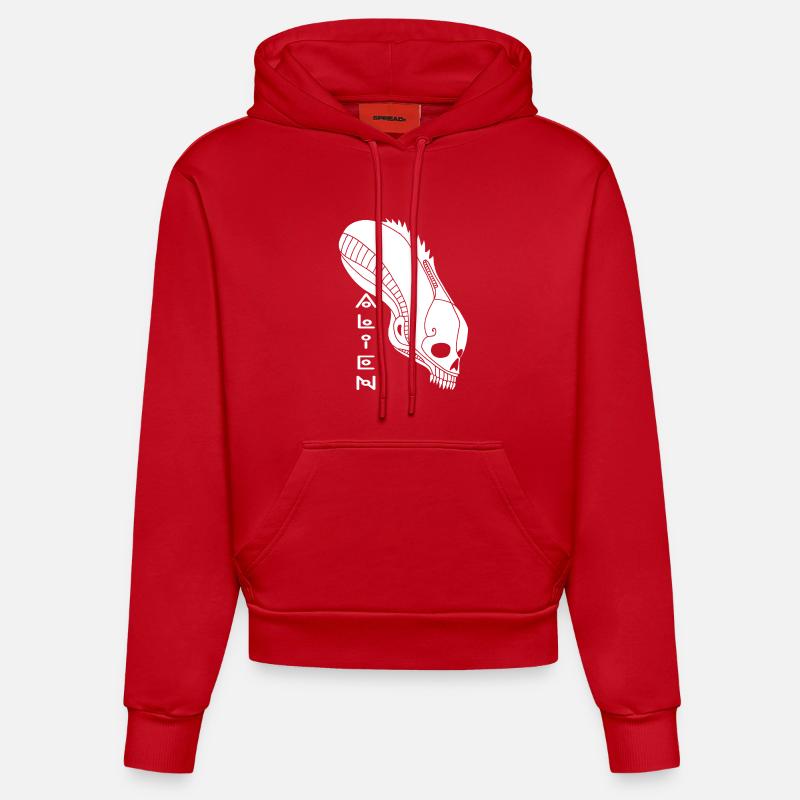 Crâne extraterrestre blanc - Sweat à capuche bio ajusté fabriqué en UE - rouge