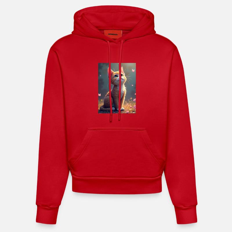 chaton_mignon - Sweat à capuche bio ajusté fabriqué en UE - rouge