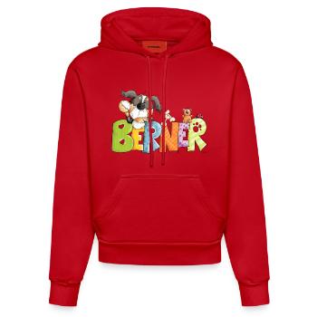 Berner Sennenhund hängt ab - Organic Fitted Hoodie Made in EU - Rot - Vorne